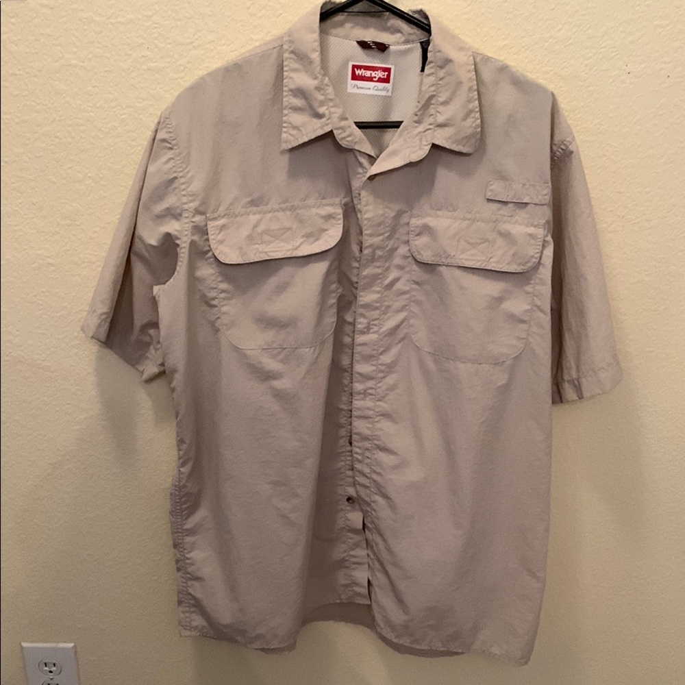 Wrangler Tan Casual Button Down Shirt with Durable Fabric